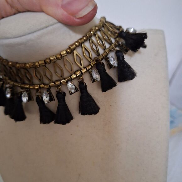 A Women's Choker Collar Necklace Egyptian Tassel Rhinestone Steampunk Gold Tone - Picture 3 of 11